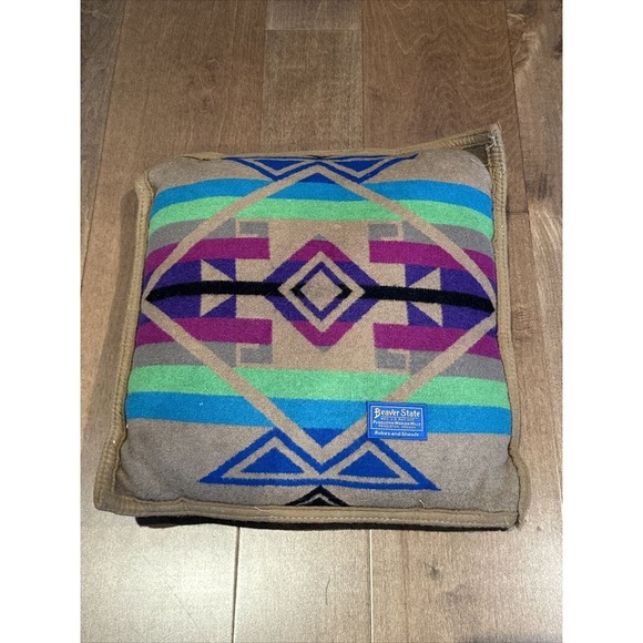 PENDLETON - 貴重  Pendleton Beaver State  PILLOW 70's Pendleton Beaver State Wool Pillow Aztec